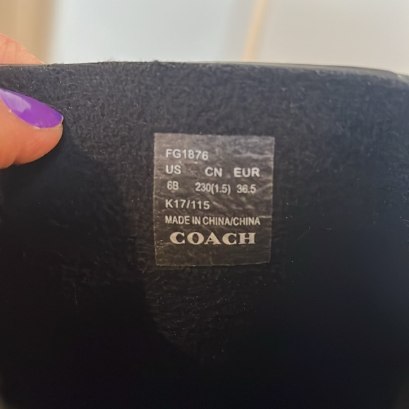 Coach Jacquard C Laced Up Back Bow Heeled Black Tall Rainboots Women's Size 6 - Picture 10 of 11